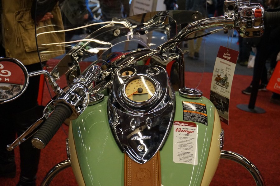 Green, chrome and leather. it works